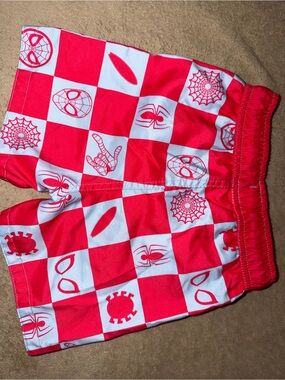 Spiderman Red & White Checkered Kids Shorts
